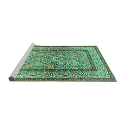 Sideview of Machine Washable Animal Turquoise Traditional Area Rugs, wshtr4773turq