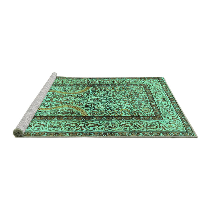 Sideview of Machine Washable Animal Turquoise Traditional Area Rugs, wshtr4773turq
