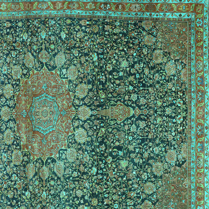 Square Machine Washable Medallion Turquoise Traditional Area Rugs, wshtr4774turq