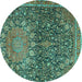 Round Medallion Turquoise Traditional Rug, tr4774turq