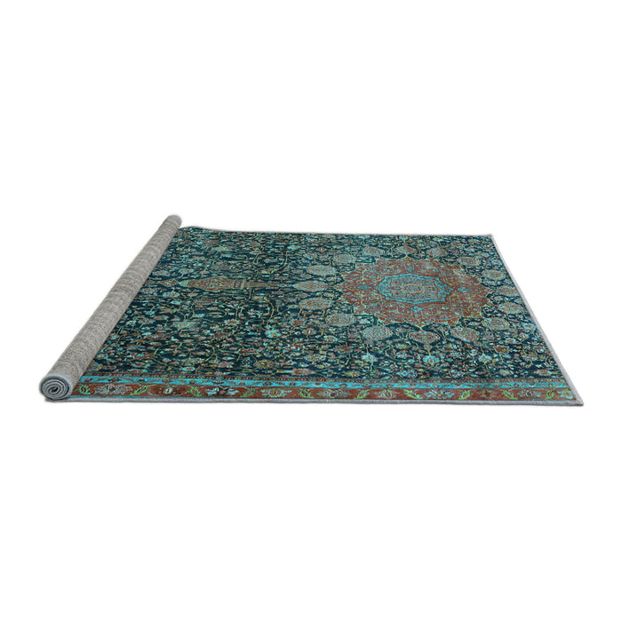 Sideview of Machine Washable Medallion Light Blue Traditional Rug, wshtr4774lblu