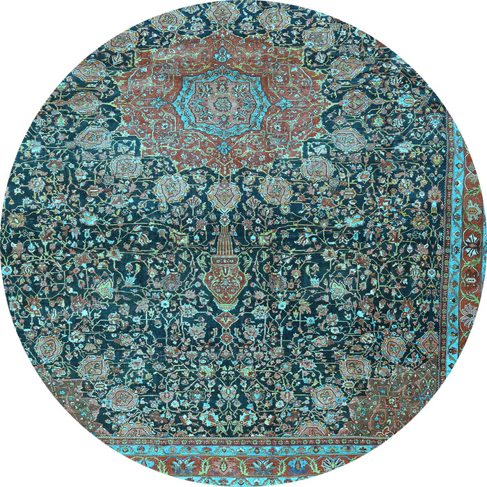 Round Medallion Light Blue Traditional Rug, tr4774lblu