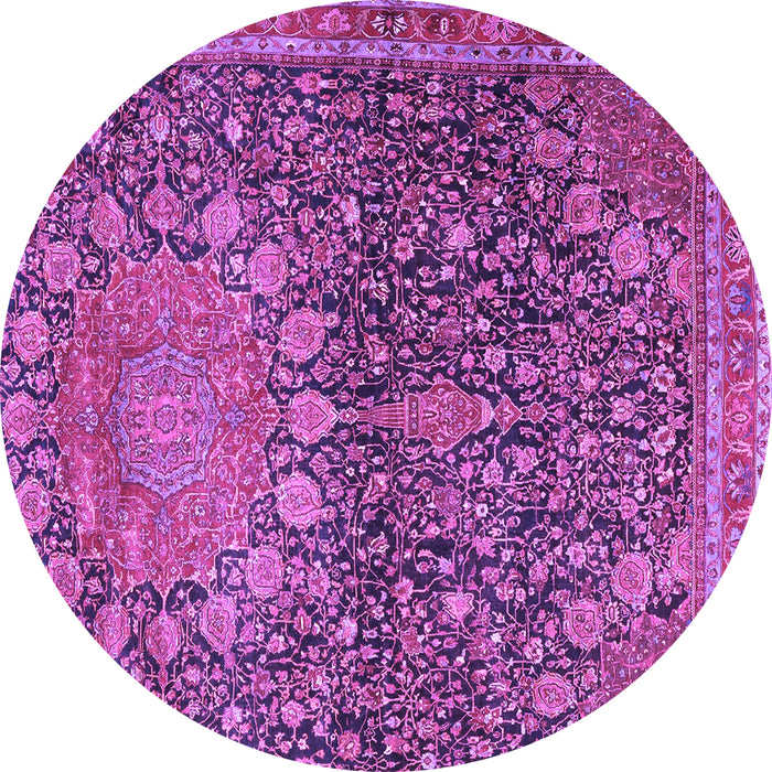 Round Machine Washable Medallion Purple Traditional Area Rugs, wshtr4774pur