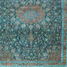 Square Machine Washable Medallion Light Blue Traditional Rug, wshtr4774lblu