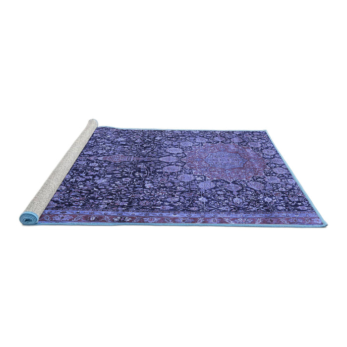 Sideview of Machine Washable Medallion Blue Traditional Rug, wshtr4774blu
