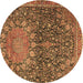 Round Medallion Brown Traditional Rug, tr4774brn