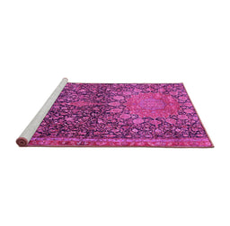Sideview of Machine Washable Medallion Pink Traditional Rug, wshtr4774pnk