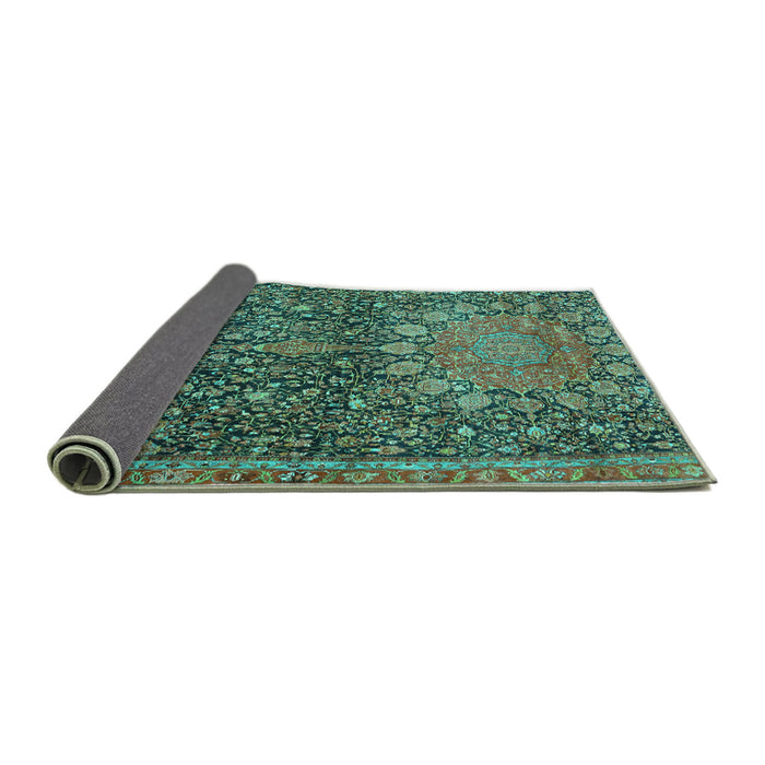 Sideview of Medallion Turquoise Traditional Rug, tr4774turq