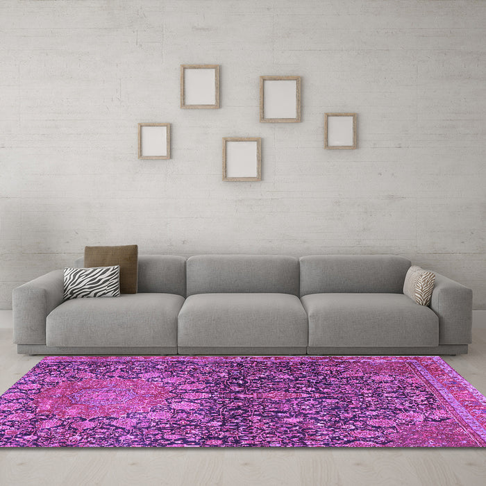 Machine Washable Medallion Purple Traditional Area Rugs in a Living Room, wshtr4774pur