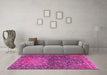 Machine Washable Medallion Pink Traditional Rug in a Living Room, wshtr4774pnk