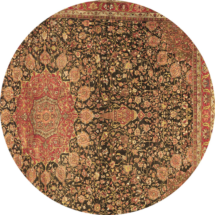 Round Machine Washable Medallion Brown Traditional Rug, wshtr4774brn