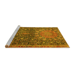 Sideview of Machine Washable Medallion Yellow Traditional Rug, wshtr4774yw