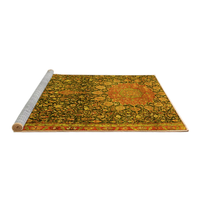 Sideview of Machine Washable Medallion Yellow Traditional Rug, wshtr4774yw