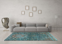 Machine Washable Medallion Light Blue Traditional Rug in a Living Room, wshtr4774lblu