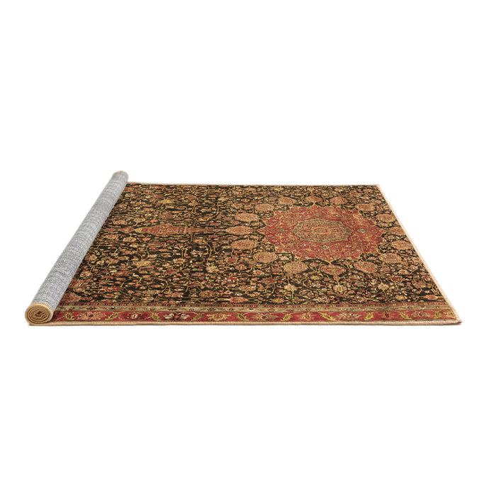 Sideview of Machine Washable Medallion Brown Traditional Rug, wshtr4774brn
