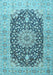 Machine Washable Medallion Light Blue Traditional Rug, wshtr4775lblu