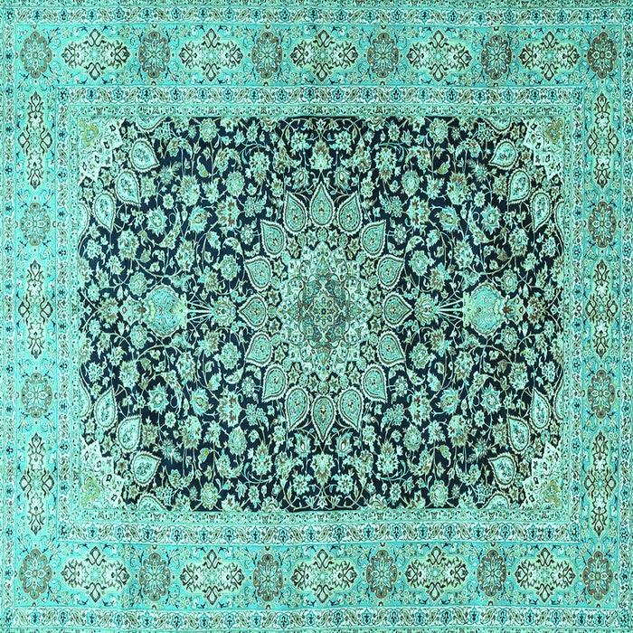 Square Machine Washable Medallion Turquoise Traditional Area Rugs, wshtr4775turq