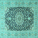 Square Machine Washable Medallion Turquoise Traditional Area Rugs, wshtr4775turq