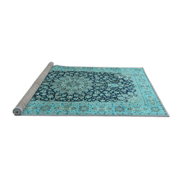 Sideview of Machine Washable Medallion Light Blue Traditional Rug, wshtr4775lblu