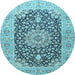 Round Medallion Light Blue Traditional Rug, tr4775lblu