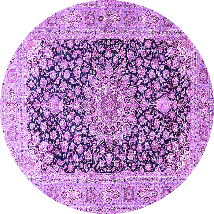 Round Machine Washable Medallion Purple Traditional Area Rugs, wshtr4775pur