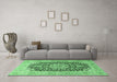 Machine Washable Medallion Emerald Green Traditional Area Rugs in a Living Room,, wshtr4775emgrn