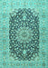 Machine Washable Medallion Turquoise Traditional Area Rugs, wshtr4775turq