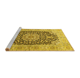 Sideview of Machine Washable Medallion Yellow Traditional Rug, wshtr4775yw