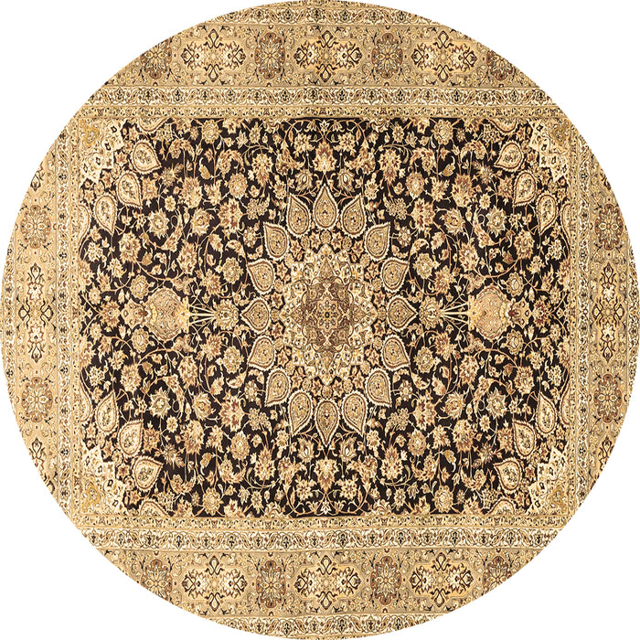 Round Machine Washable Medallion Brown Traditional Rug, wshtr4775brn