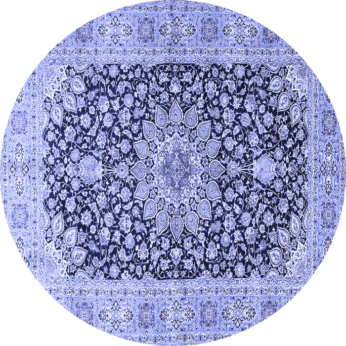 Round Machine Washable Medallion Blue Traditional Rug, wshtr4775blu