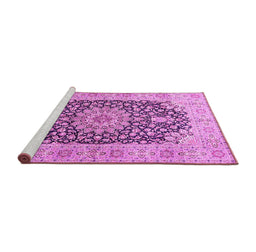 Sideview of Machine Washable Medallion Pink Traditional Rug, wshtr4775pnk