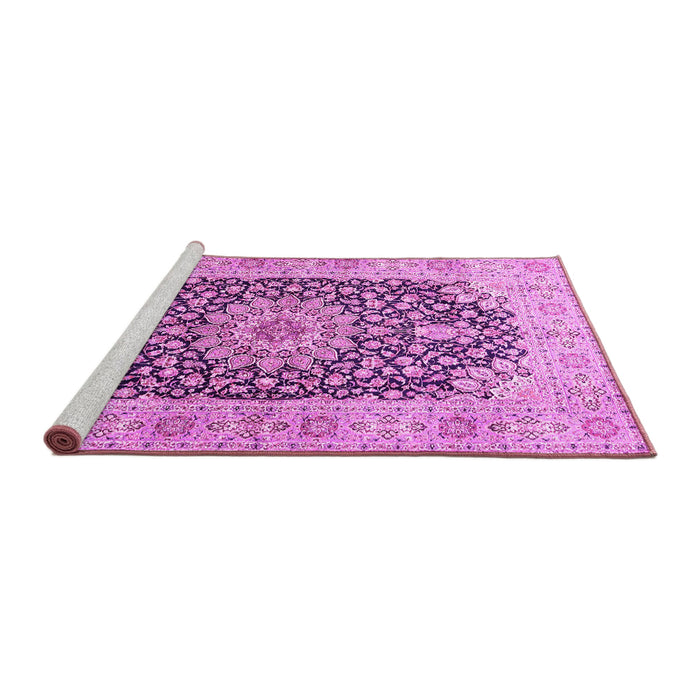 Sideview of Machine Washable Medallion Pink Traditional Rug, wshtr4775pnk