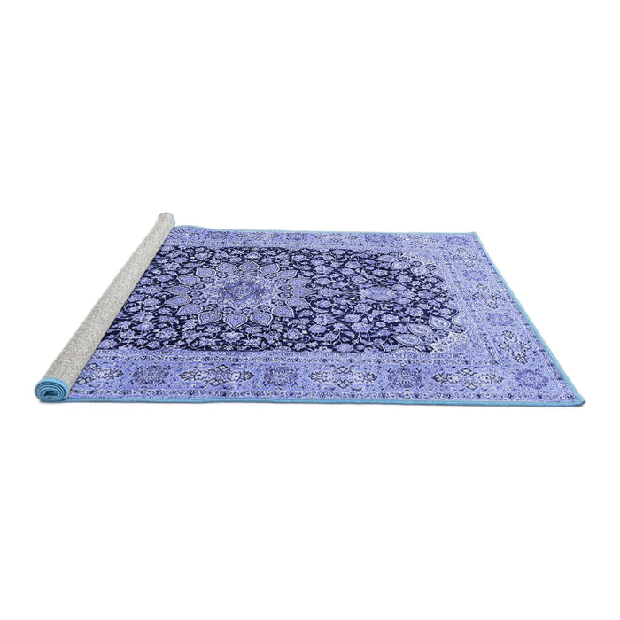 Sideview of Machine Washable Medallion Blue Traditional Rug, wshtr4775blu