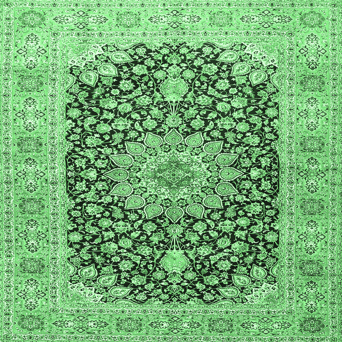 Square Machine Washable Medallion Emerald Green Traditional Area Rugs, wshtr4775emgrn