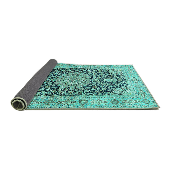 Sideview of Medallion Turquoise Traditional Rug, tr4775turq
