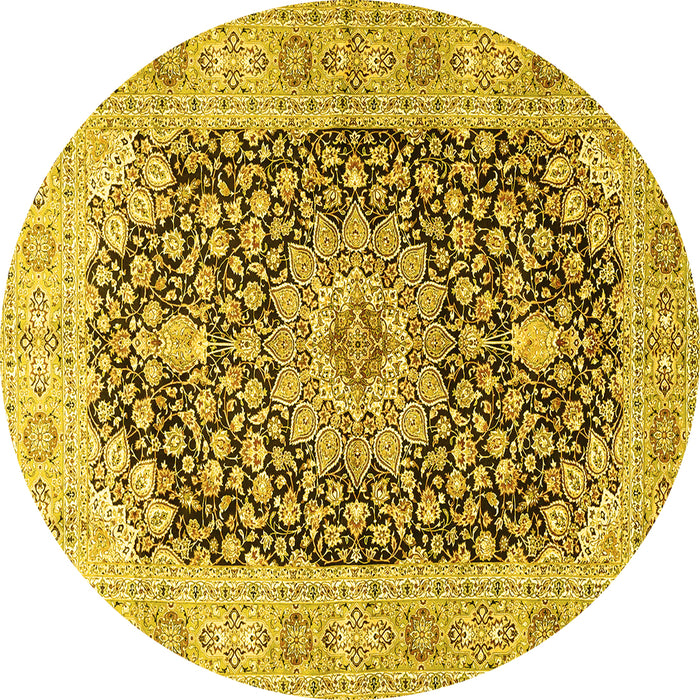 Round Medallion Yellow Traditional Rug, tr4775yw