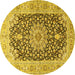 Round Machine Washable Medallion Yellow Traditional Rug, wshtr4775yw
