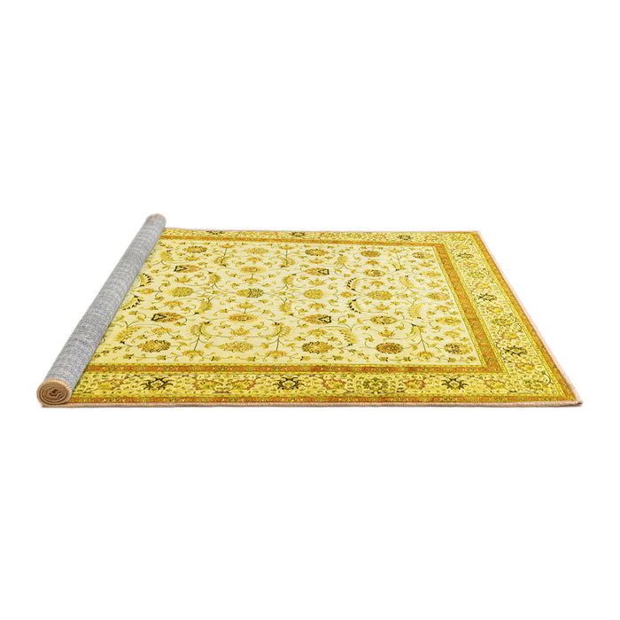Sideview of Machine Washable Persian Yellow Traditional Rug, wshtr4776yw