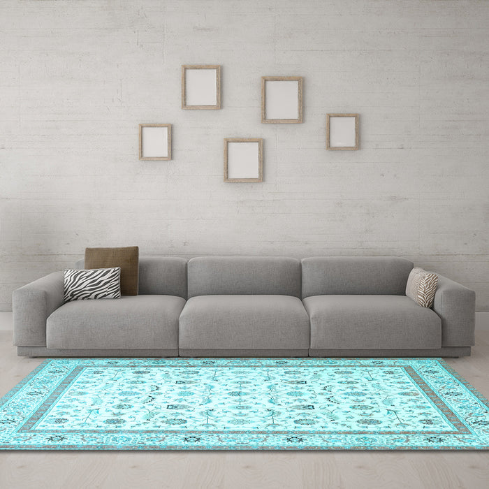 Machine Washable Persian Light Blue Traditional Rug in a Living Room, wshtr4776lblu