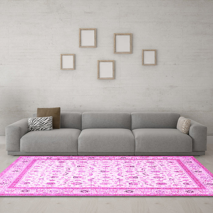 Machine Washable Persian Pink Traditional Rug in a Living Room, wshtr4776pnk