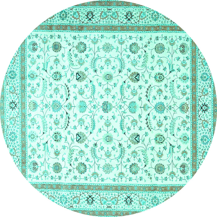 Round Machine Washable Persian Turquoise Traditional Area Rugs, wshtr4776turq