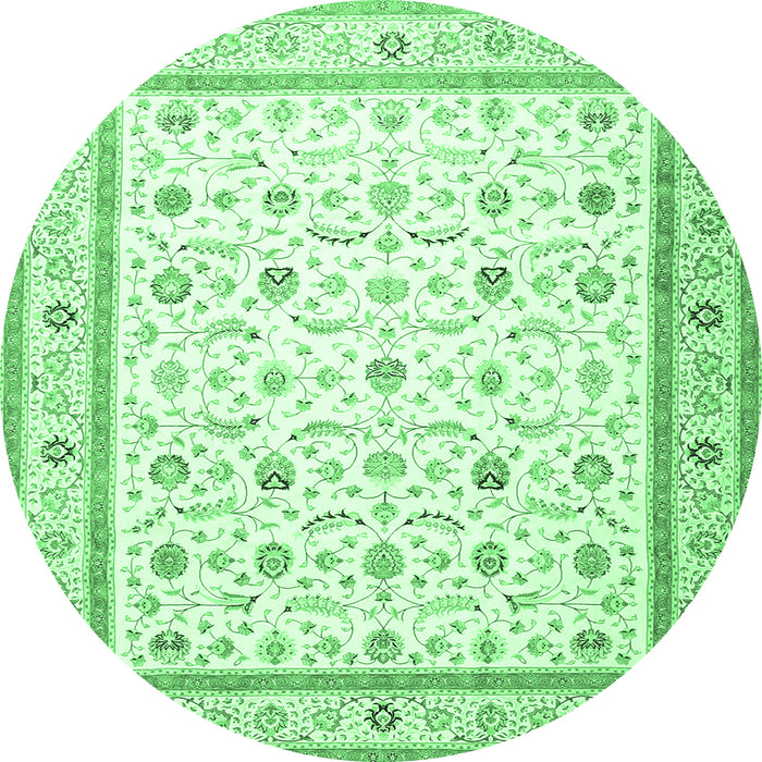 Round Machine Washable Persian Emerald Green Traditional Area Rugs, wshtr4776emgrn
