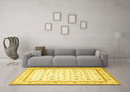 Machine Washable Persian Yellow Traditional Rug in a Living Room, wshtr4776yw