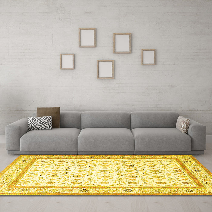 Machine Washable Persian Yellow Traditional Rug in a Living Room, wshtr4776yw