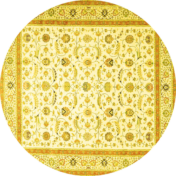Round Persian Yellow Traditional Rug, tr4776yw