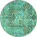 Round Machine Washable Persian Turquoise Traditional Area Rugs, wshtr4777turq