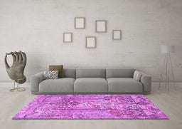 Machine Washable Persian Purple Traditional Area Rugs in a Living Room, wshtr4777pur