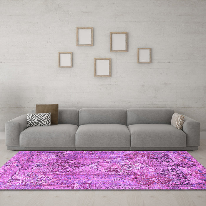 Machine Washable Persian Purple Traditional Area Rugs in a Living Room, wshtr4777pur