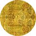 Round Persian Yellow Traditional Rug, tr4777yw