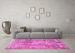 Machine Washable Persian Pink Traditional Rug in a Living Room, wshtr4777pnk